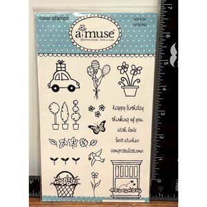 A Muse Simple Wishes Clear Stamp Set With Car Balloons Flowers & Greetings